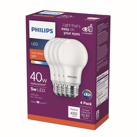 Philips 40W Led A19 2700K 4Pk 554501